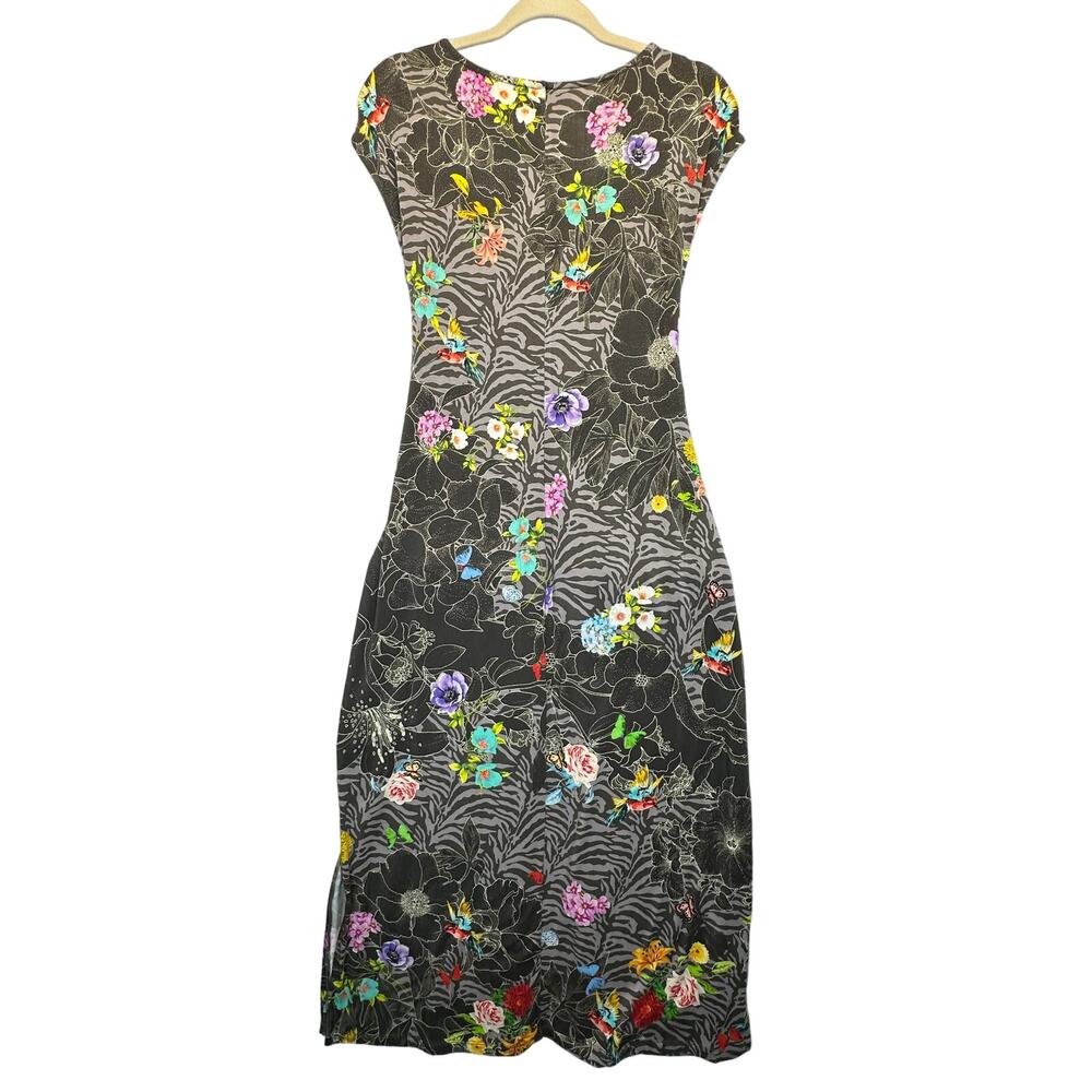 Johnny Was Zippy Floral Midi Dress Tie Waist Boho Cotton Grey Multicolor Size XS - Picture 8 of 10